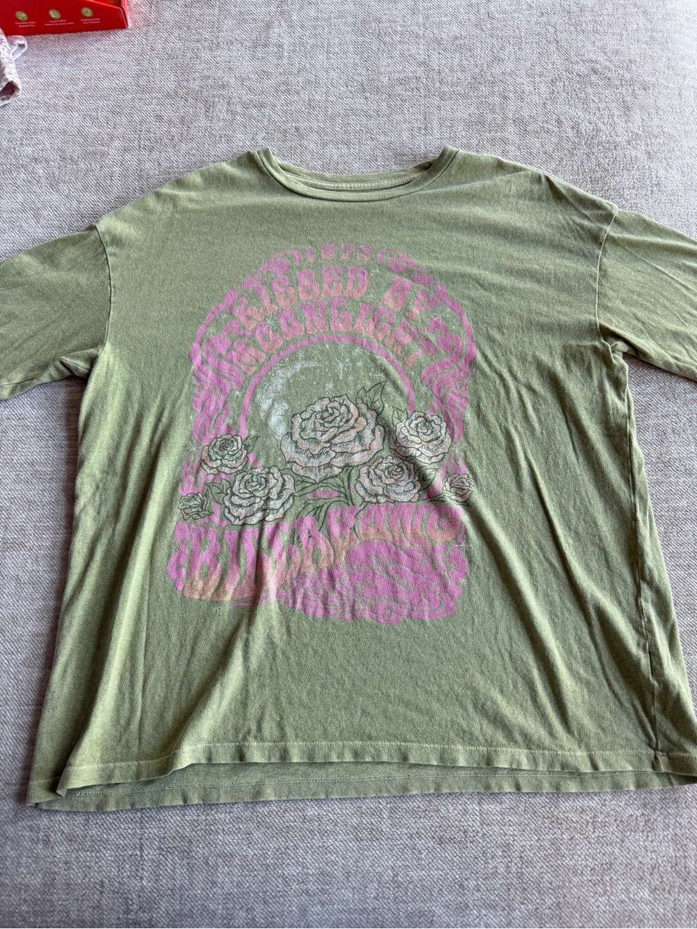 Billabong Olive Green Short Sleeve Tee with Pink Floral Graphic